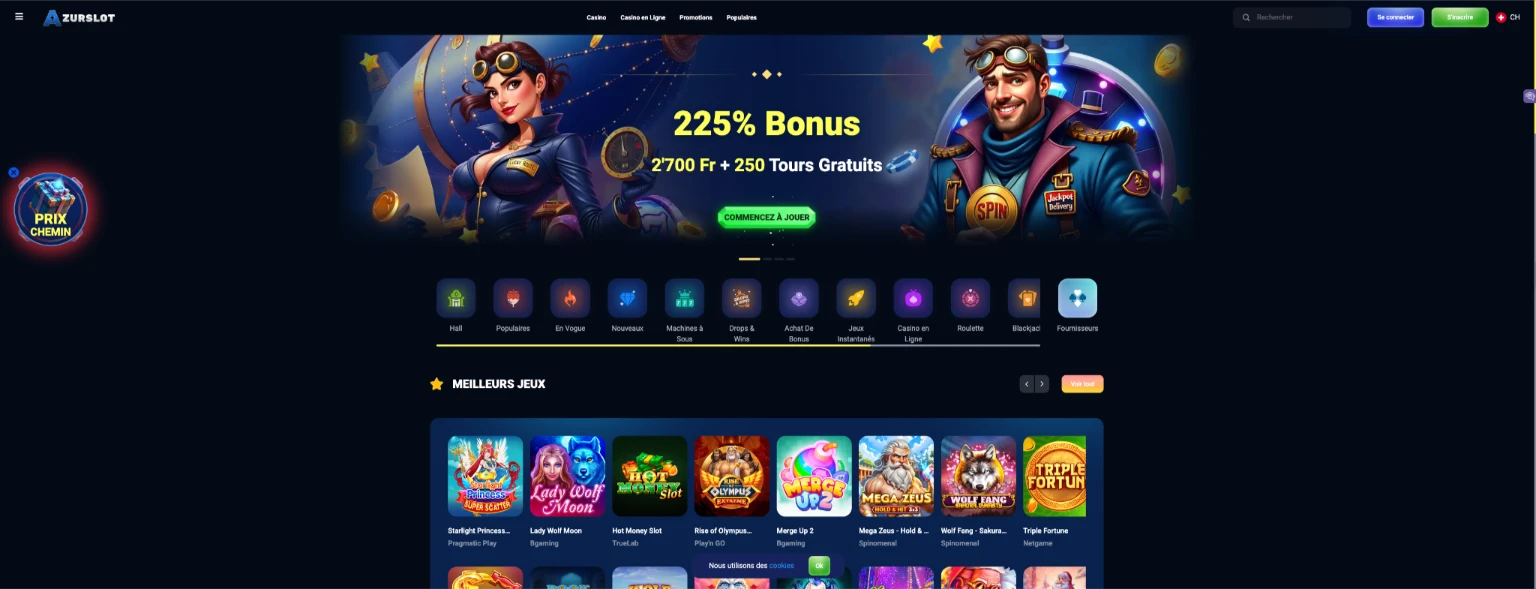 Azurslot page d'accueil du casino