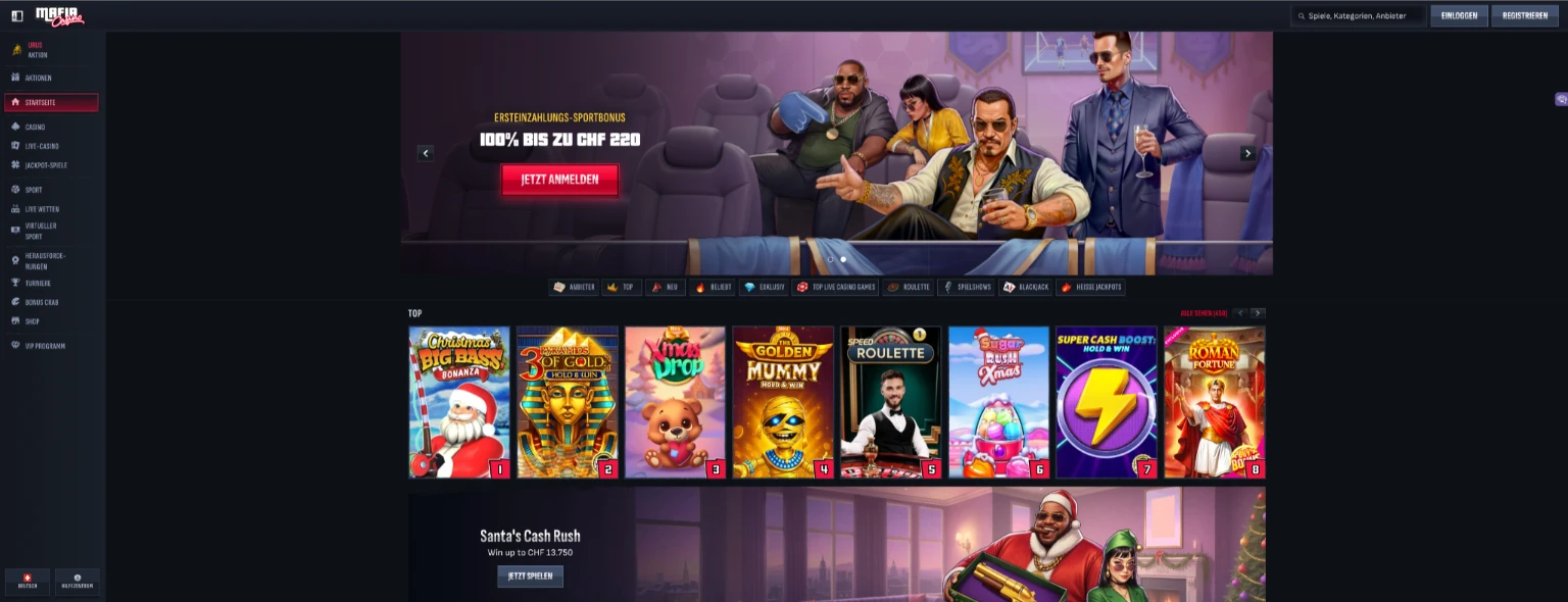 Mafia Casino page d'accueil du casino