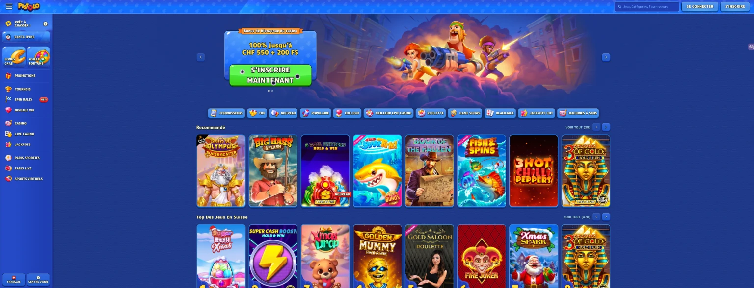 Pistolo page d'accueil du casino