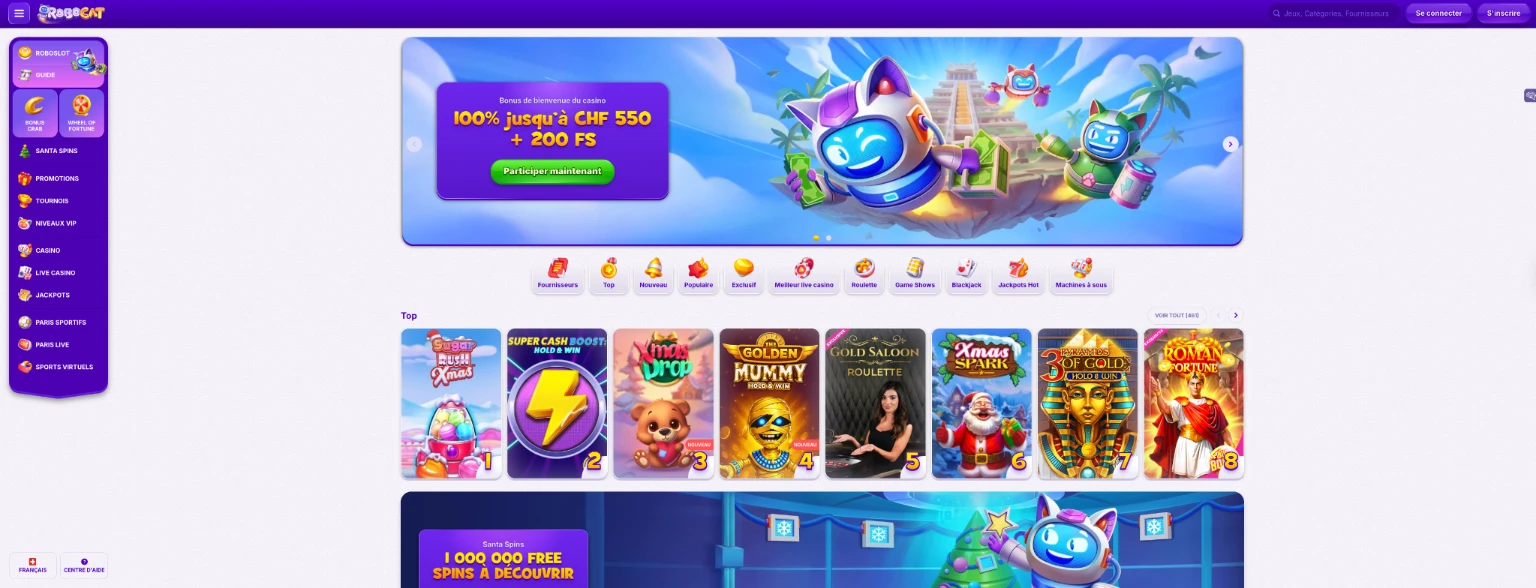 Robocat page d'accueil du casino