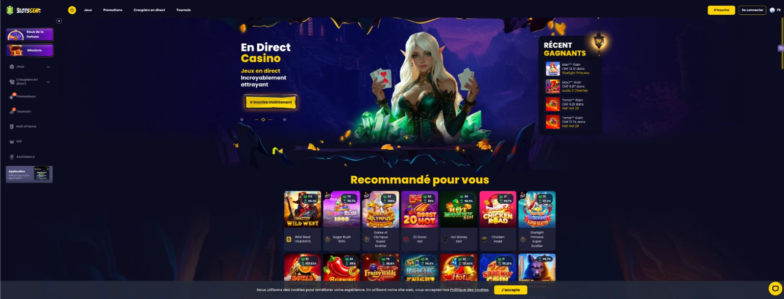 Slotsgem page d'accueil du casino