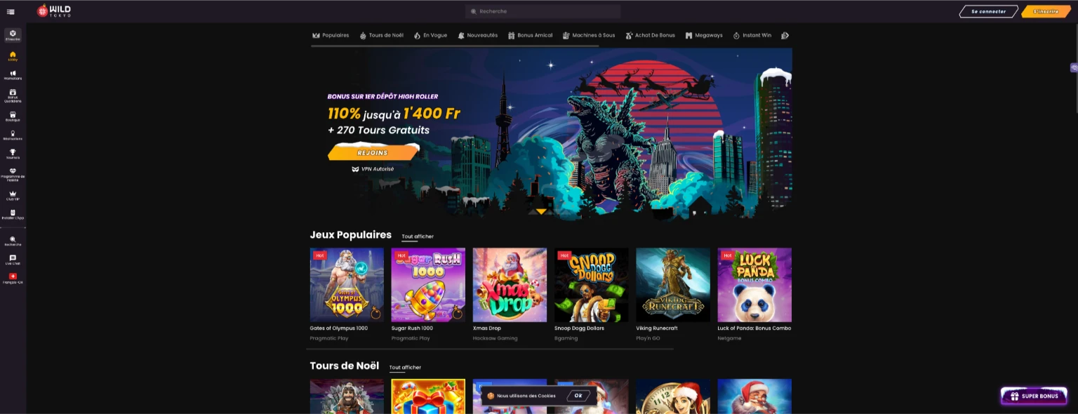 Wild Tokyo page d'accueil du casino