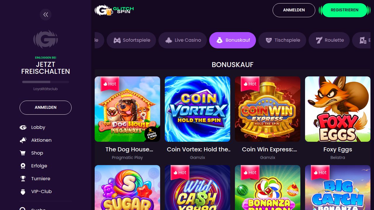 GlitchSpin Bonuskauf-Slots wie The Dog House Megaways