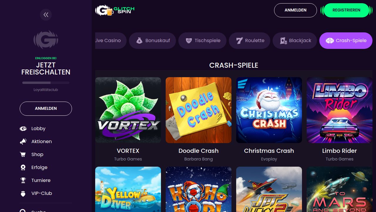 GlitchSpin Crash-Spiele wie Vortex, Doodle Crash und Limbo Rider