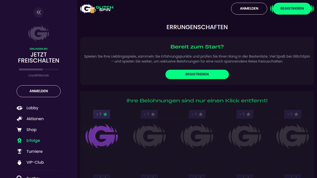 GlitchSpin Errungenschaften mit XP-Belohnungen