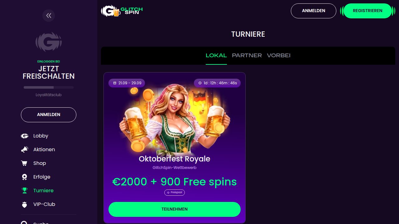 GlitchSpin Turniere mit dem Oktoberfest Royale Preispool