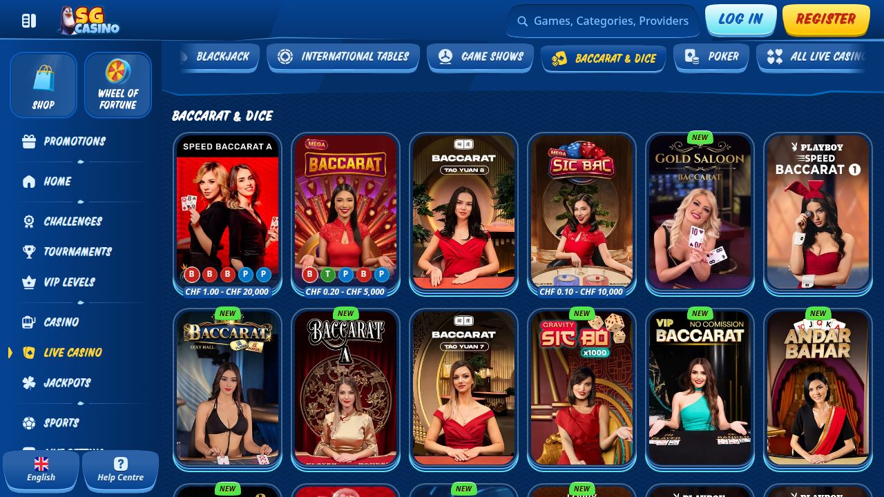 Live Baccarat und Sic Bo bei SG Casino