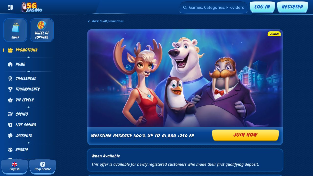 SG Casino Willkommenspaket 300% bis 1.800 Euro plus 250 Freispiele