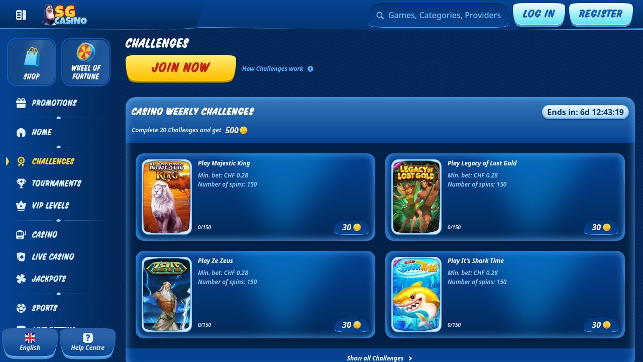 SG Casino Challenges mit Coins als Belohnung