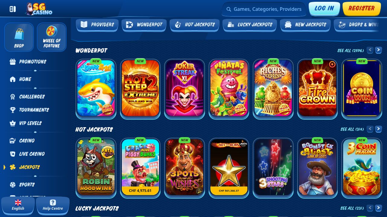 SG Casino Jackpot-Spiele mit Wonderpot und Hot Jackpots