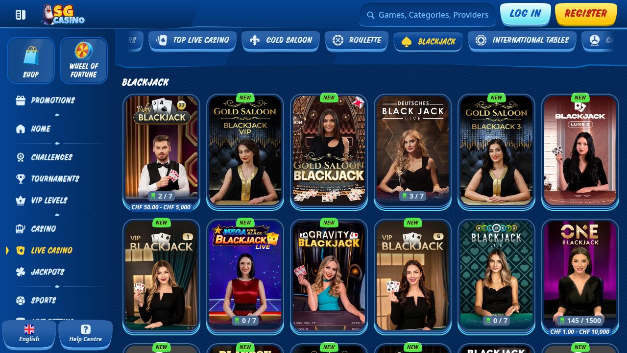 Live Blackjack bei SG Casino inklusive deutschsprachigem Tisch
