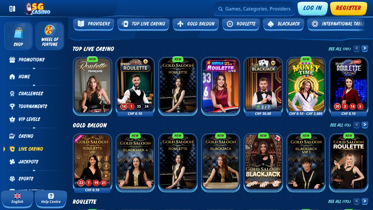 SG Casino Live Casino mit Tischen in Schweizer Franken