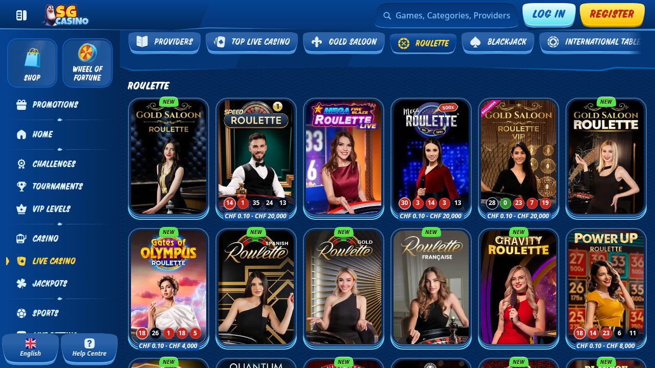Live Roulette bei SG Casino mit Einsätzen von 0.10 bis 20'000 CHF