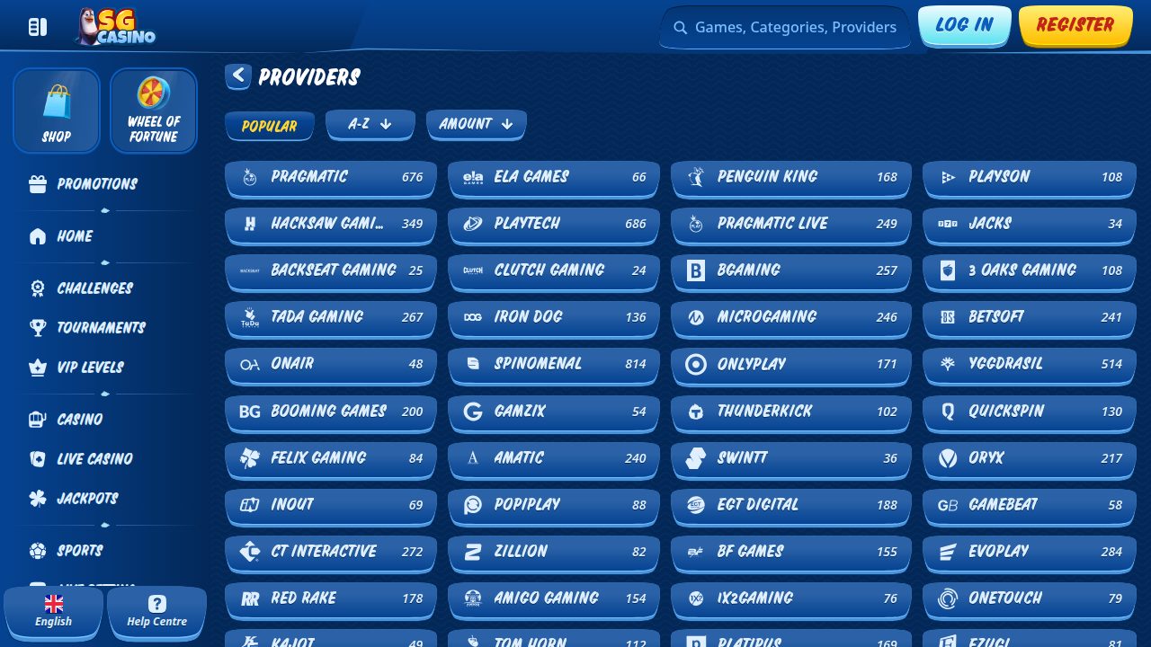 Spielanbieter bei SG Casino mit Anzahl Spiele pro Studio