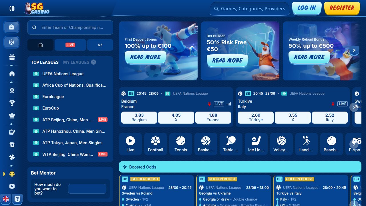 SG Casino Sportwetten mit Top-Ligen und Boosted Odds