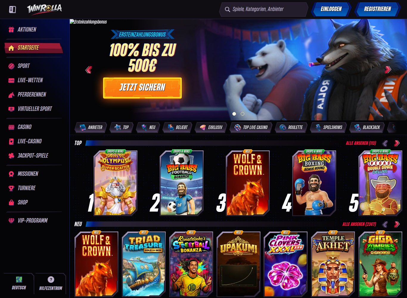 Winrolla Casino Bonus mit 300% Willkommenspaket in CHF