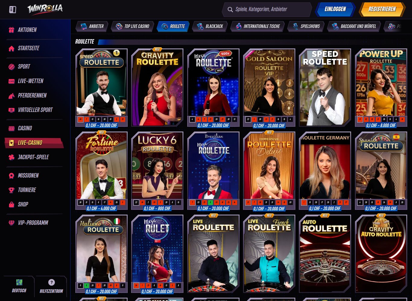 Winrolla Live Roulette Tische auf Deutsch