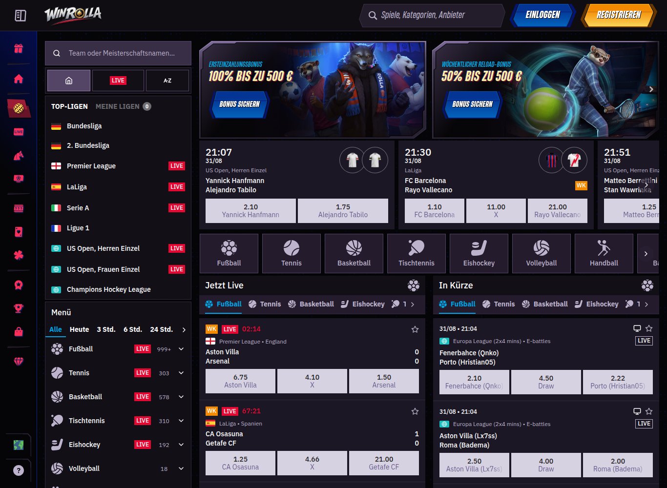Winrolla Sportwetten mit Fussball und Eishockey